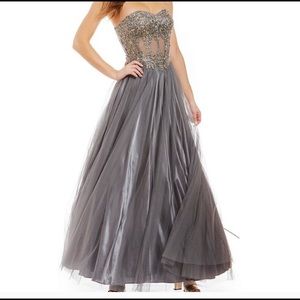 NWT BLONDIE NIGHTS GRAY SZ 3 ILLUSION CORSET GOWN